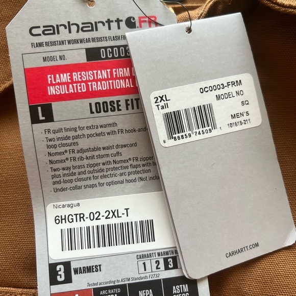 NEW Mens 2XL TALL Carhartt Flame Resistant Firm Duck Insulated Traditional Coat - Picture 6 of 7